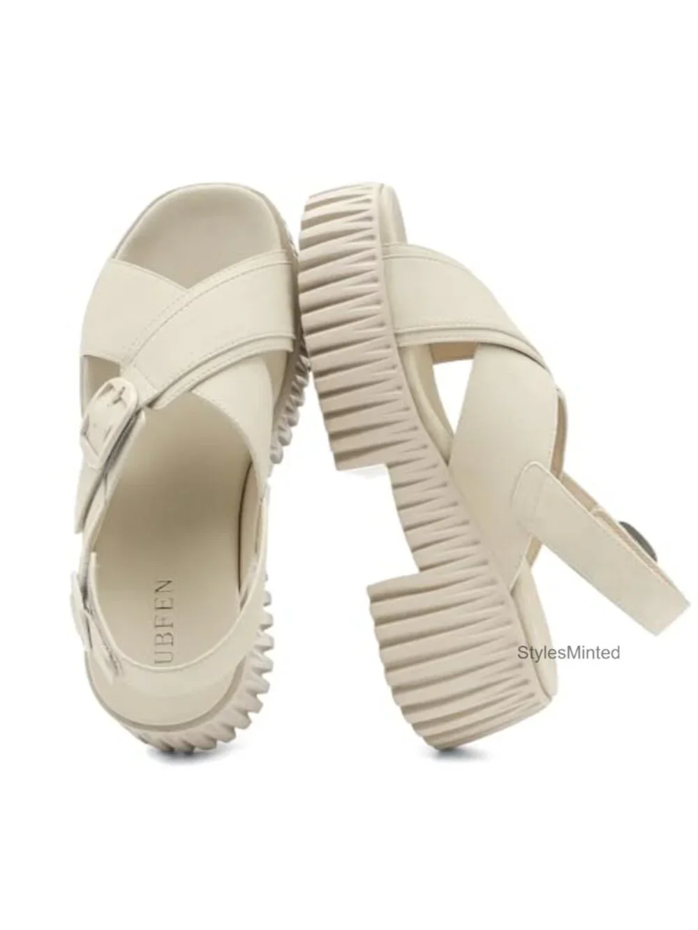 Women Platform Wedge Sandals with Arch Support PU Leather Crisscross Straps